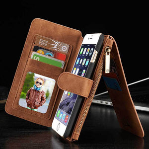Leather Multifunctional Zipper Wallet with Phone Cover
